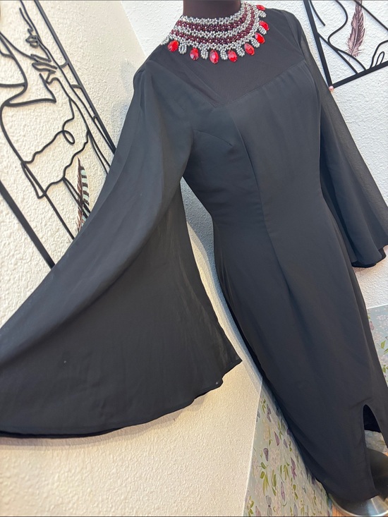 Dresses & Skirts - Elegant black long bell sleeve maxi dress with jeweled neckline. Size S.